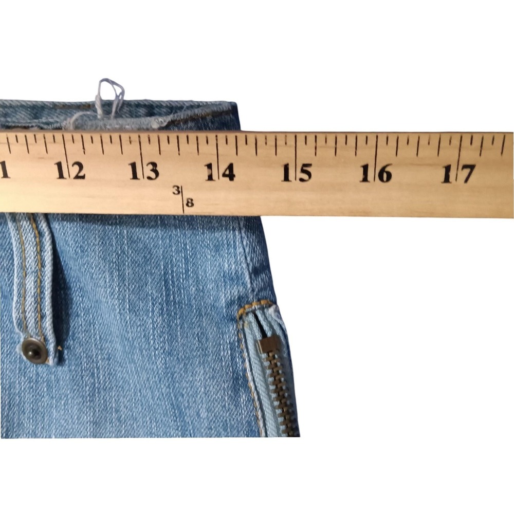 Y2K One Spo Distressed Denim Mini Skirt Womens Small Blue Zipper Grunge‎ Raw Hem - Picture 6 of 8